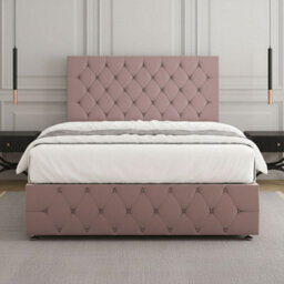REGIONAL FURNISHINGS Divan Bed Set Luxury Pink Plush Velvet 24Inch Headboard & Footboard 2Drawersfootend & Mattress In 4Ft 4Ft6 5Ft 6Ft Sizes - thumbnail 2