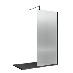 Hudson Reed Fluted Wetroom Screen, Art Deco Design, Matt Black Finish, Additional Privacy, 1950 X 950 X 1000 - thumbnail 1