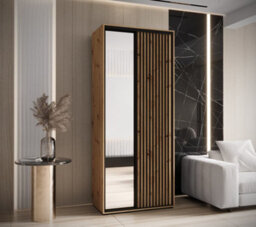 Arte Sapporo Ii - Oak Artisan Mirrored Sliding Door Wardrobe - Compact Storage For Modern Living (H)2050mm (W)1200mm (D)600mm - thumbnail 1