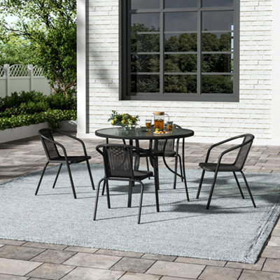 Breeins 5-Piece Garden Black Stackable Chairs And Tempered Glass Dining Table Set Furniture Set For Patio Lounge Balcony 105 Cm - image 1