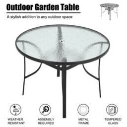 Breeins 5-Piece Garden Black Stackable Chairs And Tempered Glass Dining Table Set Furniture Set For Patio Lounge Balcony 105 Cm - thumbnail 3