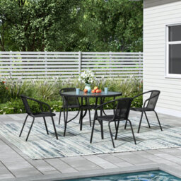 Breeins 5-Piece Garden Black Stackable Chairs And Tempered Glass Dining Table Set Furniture Set For Patio Lounge Balcony 105 Cm - thumbnail 2