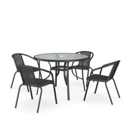 Breeins 5-Piece Garden Black Stackable Chairs And Tempered Glass Dining Table Set Furniture Set For Patio Lounge Balcony 105 Cm - thumbnail 4