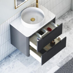 Royal Bathrooms Avenza 700mm Matt Obsidian Black Wall Hung Bathroom Countertop Vanity Unit 2 Drawer With Art Basin - thumbnail 5