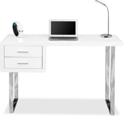 Centurion Supports Harmonia Gloss White With Chrome Legs 2-Drawer Contemporary Home Office Luxury Computer Desk - thumbnail 2
