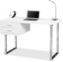 Centurion Supports Harmonia Gloss White With Chrome Legs 2-Drawer Contemporary Home Office Luxury Computer Desk - thumbnail 3
