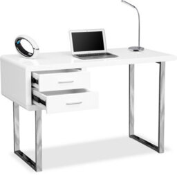 Centurion Supports Harmonia Gloss White With Chrome Legs 2-Drawer Contemporary Home Office Luxury Computer Desk - thumbnail 6