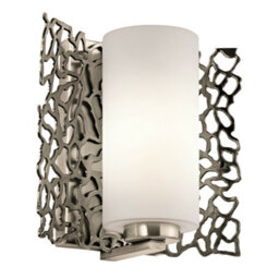 Stylish Curved Wall Light With Tubular Glass Shade In Classic Pewter Finish