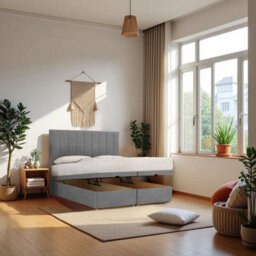 "Knight Sleep Paris Ottoman Bed Silver Plush 6Ft  With Mattress & 24""headboard - Super King" - thumbnail 1