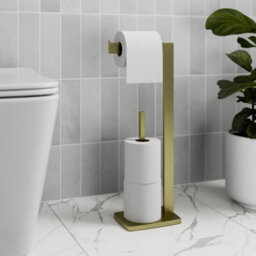 Aveli Brushed Brass Freestanding Toilet Roll Holder Square Modern Bathroom Accessories