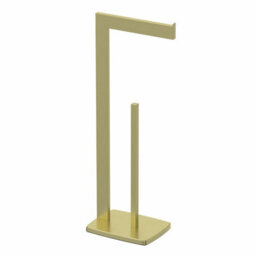 Aveli Brushed Brass Freestanding Toilet Roll Holder Square Modern Bathroom Accessories - thumbnail 3