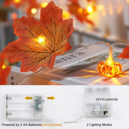 Pumpkin  Maple Leaf Halloween String Lights, 3M 20Led Fall Pumpkin Maple Leaf Garland For Home Decor, Thanksgiving - thumbnail 5