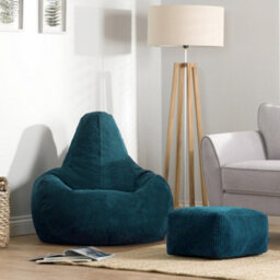 icon Dalton Cord Adults Bean Bag Recliner And Pouffe, Ready Filled Beanbag And Footstool Teal - thumbnail 3