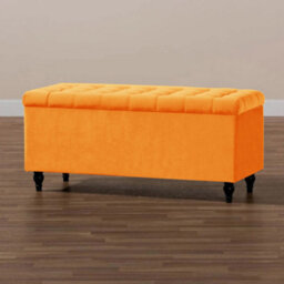 137Cm Cubed Ottoman Storage Box With Wooden Legs, Mustard Gold Velvet Upholstered Chesterfield Footstool Storage Ottoman Bench