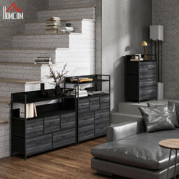 Homcom Bedroom Chest Of Drawers 5 Drawer Dresser W/ Shelves, Black - thumbnail 8