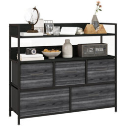Homcom Bedroom Chest Of Drawers 5 Drawer Dresser W/ Shelves, Black - thumbnail 2