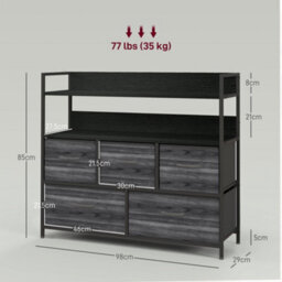 Homcom Bedroom Chest Of Drawers 5 Drawer Dresser W/ Shelves, Black - thumbnail 3