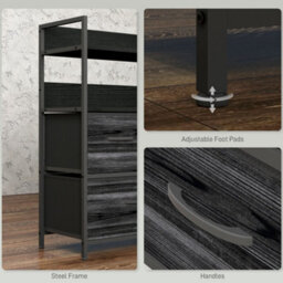 Homcom Bedroom Chest Of Drawers 5 Drawer Dresser W/ Shelves, Black - thumbnail 7
