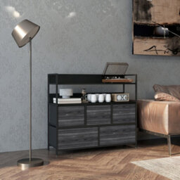Homcom Bedroom Chest Of Drawers 5 Drawer Dresser W/ Shelves, Black - thumbnail 1