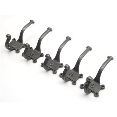 Oakcrafts - Antique Cast Iron Two Part Numbered 1-5 Coat Hooks 125mm - Pack Of 5 - image 1