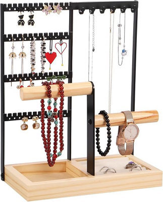 Xample Jewellery Organiser Jewellery Stand Holder, 4 Tiers Jewelry Stands Necklace Organizer Earring Holder, 10 Hooks Jewelry Tower Rack - image 1