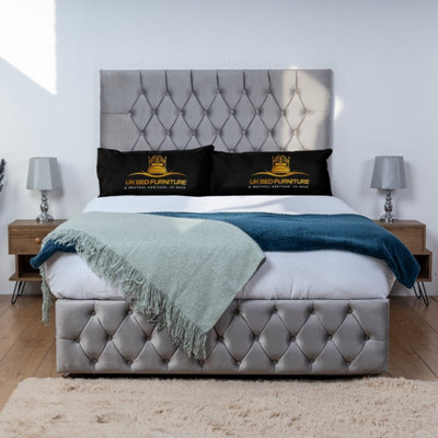 UKBEDFURNITURE Monaco Grey Plush  Divan Bed Base With 26 Inch Headboard - No Storage - image 1