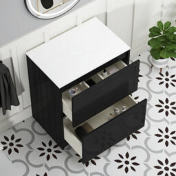 Royal Bathrooms Royal Bathroom Elmore 700mm Matt Nocturne Black Freestanding Bathroom Vanity Unit 2 Drawer Plain White Worktop With Qubix Basin - thumbnail 6