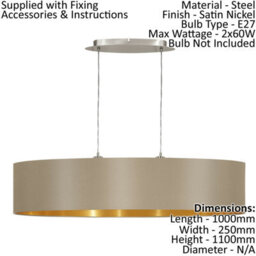 Elegant Satin Nickel Pendant Ceiling Light With Taupe And Gold Fabric Shade - thumbnail 2