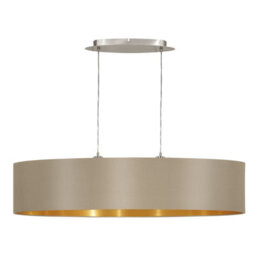Elegant Satin Nickel Pendant Ceiling Light With Taupe And Gold Fabric Shade
