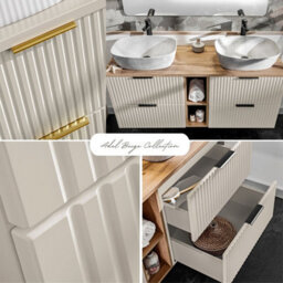Impact Furniture Tall Bathroom Cabinet Wall Storage Unit Beige Cashmere Fluted Ribbed Slim Adel - thumbnail 6