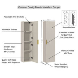 Impact Furniture Tall Bathroom Cabinet Wall Storage Unit Beige Cashmere Fluted Ribbed Slim Adel - thumbnail 3