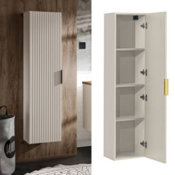 Impact Furniture Tall Bathroom Cabinet Wall Storage Unit Beige Cashmere Fluted Ribbed Slim Adel - thumbnail 1