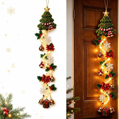 Amorly 60Cm Glowing Christmas Door Hanger, Rustic Quilted Fabric Wreath, Light Up Christmas Decoration, Vertical Display(Christmas Tree) - image 1