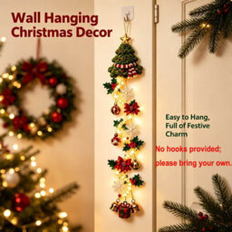 Amorly 60Cm Glowing Christmas Door Hanger, Rustic Quilted Fabric Wreath, Light Up Christmas Decoration, Vertical Display(Christmas Tree) - thumbnail 5