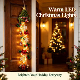 Amorly 60Cm Glowing Christmas Door Hanger, Rustic Quilted Fabric Wreath, Light Up Christmas Decoration, Vertical Display(Christmas Tree) - thumbnail 4