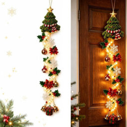Amorly 60Cm Glowing Christmas Door Hanger, Rustic Quilted Fabric Wreath, Light Up Christmas Decoration, Vertical Display(Christmas Tree) - thumbnail 2