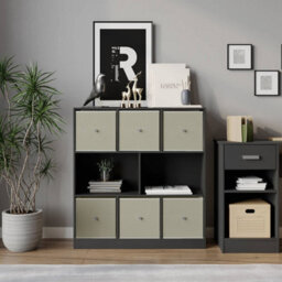 Urbn-Living Black, Beige - Asymmetrical 8 Cube Bookcase Unit W/ 6 Drawer Inserts - thumbnail 3
