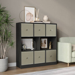 Urbn-Living Black, Beige - Asymmetrical 8 Cube Bookcase Unit W/ 6 Drawer Inserts - thumbnail 2