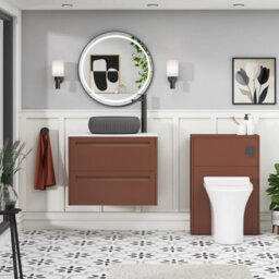 Royal Bathrooms Royal Bathroom Elmore 700mm Terracotta Clay Wall Mounted Bathroom Vanity Unit 2 Drawer Plain White Worktop With Milan Black Basin - thumbnail 5