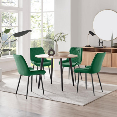 Furniturebox Uk Koko Oak Effect Round Dining Table & 4 Green Pesaro Black Leg Chairs - image 1