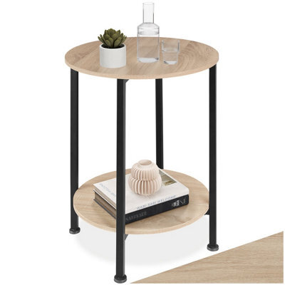 Tectake Bedside Table Ballina -Industrial Style, Round With 2 Shelves, 45 X 64 Cm - Industrial Wood Light, Oak Sonoma - image 1