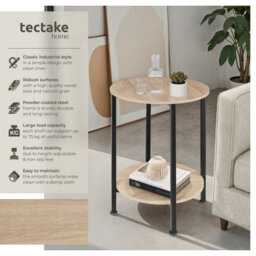 Tectake Bedside Table Ballina -Industrial Style, Round With 2 Shelves, 45 X 64 Cm - Industrial Wood Light, Oak Sonoma - thumbnail 2