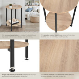 Tectake Bedside Table Ballina -Industrial Style, Round With 2 Shelves, 45 X 64 Cm - Industrial Wood Light, Oak Sonoma - thumbnail 4