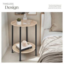 Tectake Bedside Table Ballina -Industrial Style, Round With 2 Shelves, 45 X 64 Cm - Industrial Wood Light, Oak Sonoma - thumbnail 5