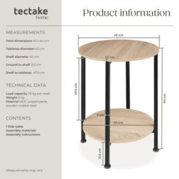 Tectake Bedside Table Ballina -Industrial Style, Round With 2 Shelves, 45 X 64 Cm - Industrial Wood Light, Oak Sonoma - thumbnail 6
