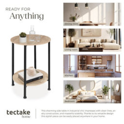 Tectake Bedside Table Ballina -Industrial Style, Round With 2 Shelves, 45 X 64 Cm - Industrial Wood Light, Oak Sonoma - thumbnail 7