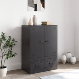 Berkfield Highboard Black 67X39X95 Cm Steel - thumbnail 3