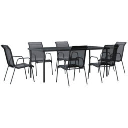 Berkfield 7 Piece Garden Dining Set Black Steel And Textilene - thumbnail 2