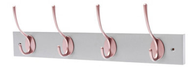 Keypak Victorian 4 Hook Wall-Mount Wooden Coat Rack, 45Cm - Dove Bloc With Rose Hooks - Fixings Included