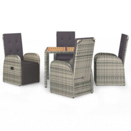 Berkfield 5 Piece Garden Dining Set Grey Poly Rattan&solid Wood Acacia - thumbnail 2